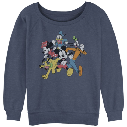 Disneys Mickey and Friends Juniors Running Together Slouchy Terry Graphic Pullover