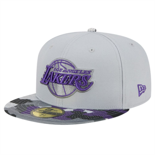 Mens New Era Gray Los Angeles Lakers Active Color Camo Visor 59FIFTY Fitted Hat