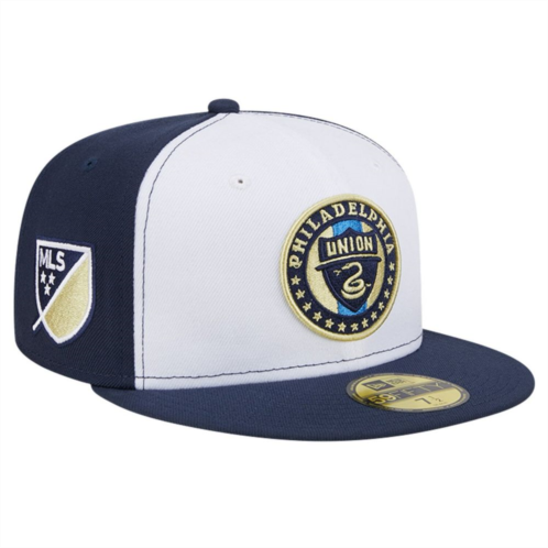 Mens New Era White/Navy Philadelphia Union 2024 Kick Off Collection 59FIFTY Fitted Hat