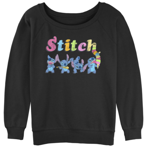 Disneys Lilo & Stitch Juniors Wacky Moods Stitch Slouchy Terry Graphic Pullover