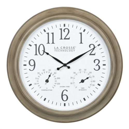 La Crosse Technology 18-in. Indoor/Outdoor Taupe Atomic Analog Clock with Temp and Humidity