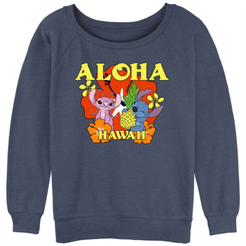 Disneys Lilo & Stitch Juniors Aloha Angel And Stitch Slouchy Terry Graphic Pullover