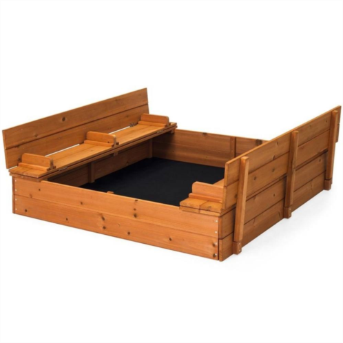 Slickblue Sturdy Brown Cedar Kids Complete Seated Bench Sandbox