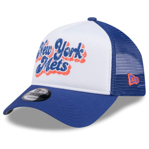 Womens New Era White/Royal New York Mets Throwback Team Foam Front A-Frame Trucker 9FORTY Adjustable Hat