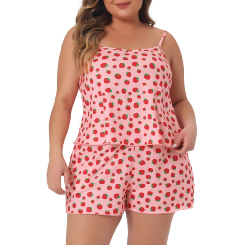 Agnes Orinda Plus Size Pajamas For Women Strawberry Pattern Sleepwear Cami Shorts Set Cute Nightgown