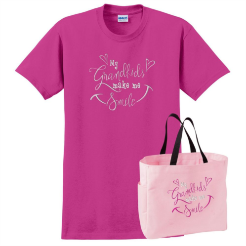 MCCC Sportswear Pink And White my Grandkids Make Me Smile Womens Adult T-shirt With Tote Handbag - Large