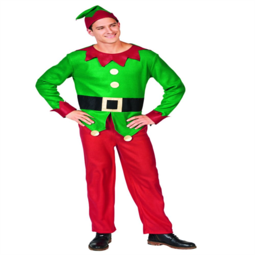 Christmas Central 45 Red And Green Mens Elf Costume With A Christmas Santa Hat - Plus Size