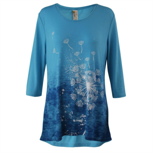 MCCC Sportswear River Blue And White Floral Dandelion Wind Womens Adult 3/4 Sleeve Tunic Top - Extra Large