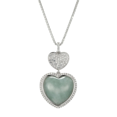 Dynasty Jade Sterling Silver Genuine Jade & Lab-Created White Sapphire Double Heart Pendant Necklace