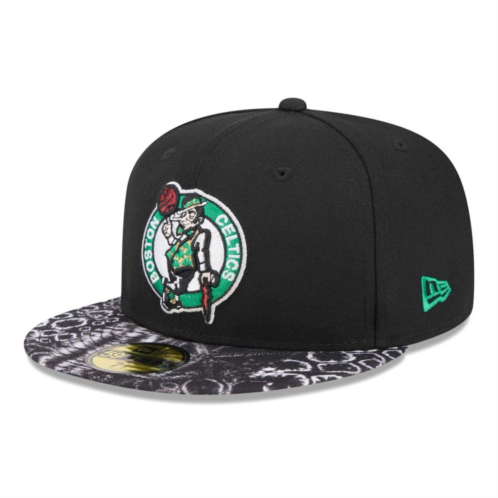 Mens New Era Black Boston Celtics Coral Reef Visor 59FIFTY Fitted Hat