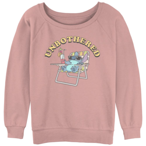 Disneys Lilo & Stitch Juniors Unbothered Stitch Slouchy Terry Graphic Pullover
