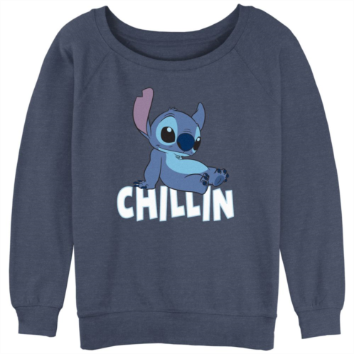 Disneys Lilo & Stitch Juniors Chillin Stitch Slouchy Terry Graphic Pullover