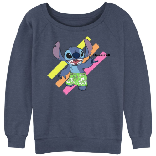 Disneys Lilo & Stitch Juniors Shaka Wave Stitch Slouchy Terry Graphic Pullover