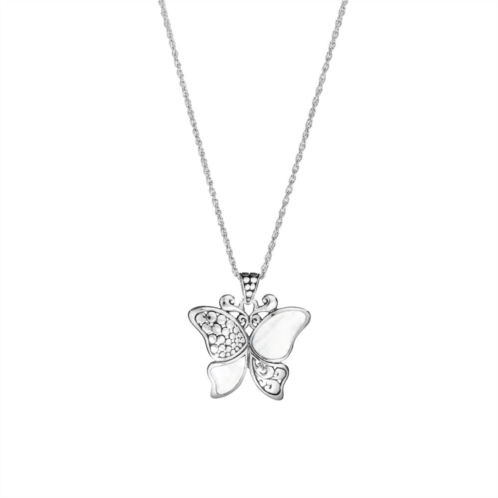 Athra NJ Inc Sterling Silver Oxidized Mother-of-Pearl Dots Butterfly Necklace