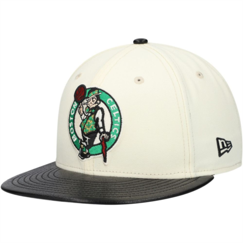 Mens New Era White/Black Boston Celtics Faux Leather Visor Two-Tone 59FIFTY Fitted Hat