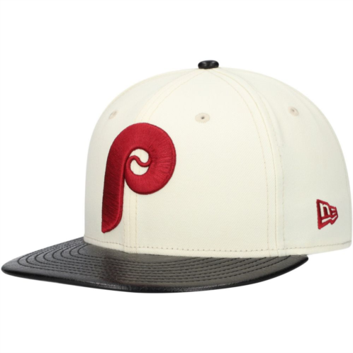 Mens New Era Cream Philadelphia Phillies Game Night Leather Visor 59FIFTY Fitted Hat