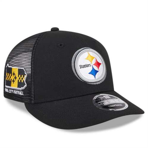 Mens New Era Black Pittsburgh Steelers 2024 NFL Draft Low Profile Trucker 9FIFTY Adjustable Hat