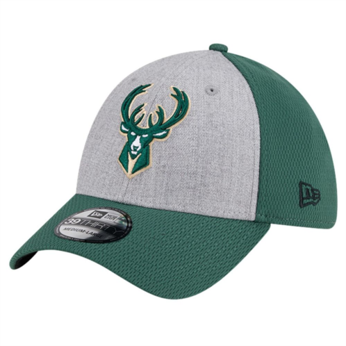 Mens New Era Heather Gray/Hunter Green Milwaukee Bucks Two-Tone 39THIRTY Flex Hat