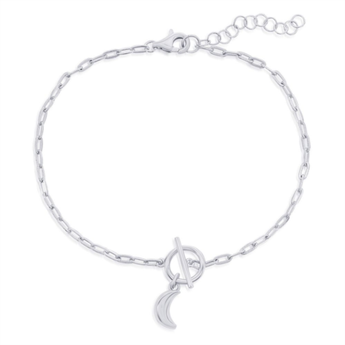Argento Bella Crescent Moon Paper Clip Chain Toggle Bracelet