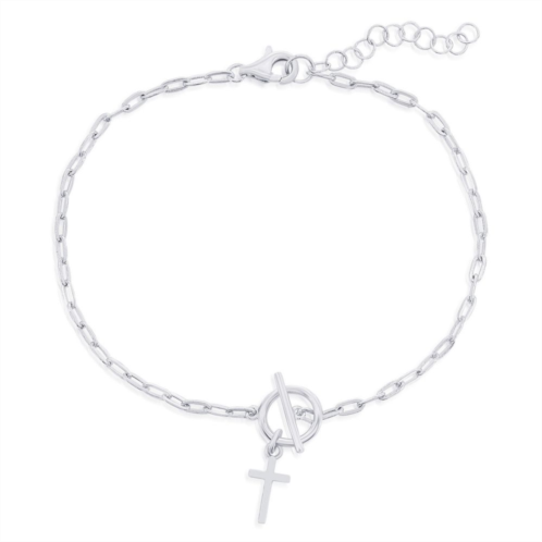 Argento Bella Cross Charm Paper Clip Chain Toggle Bracelet