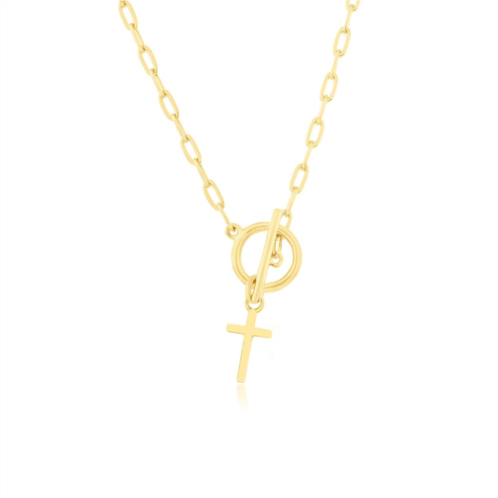 Argento Bella Cross Charm Paper Clip Chain Toggle Necklace