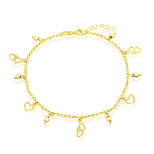 Argento Bella Gold Over Silver Hearts & Beads Rolo Chain Anklet
