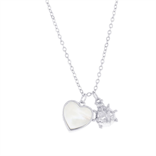 Argento Bella Sterling Silver Mother-of-Pearl Heart & Ladybug Necklace