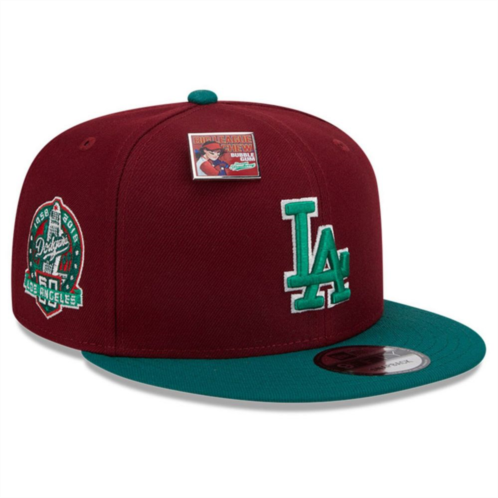 Mens New Era Cardinal/Green Los Angeles Dodgers Strawberry Big League Chew Flavor Pack 9FIFTY Snapback Hat