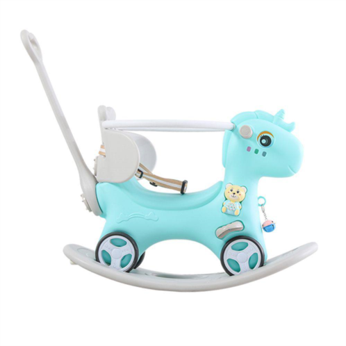 F.c Design Rocking Horse For Toddlers Balance Bike With Push Handle Backrest And Balance Board