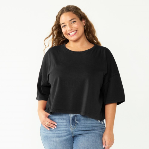 Juniors Plus Size SO Solid Boxy Crop Tee