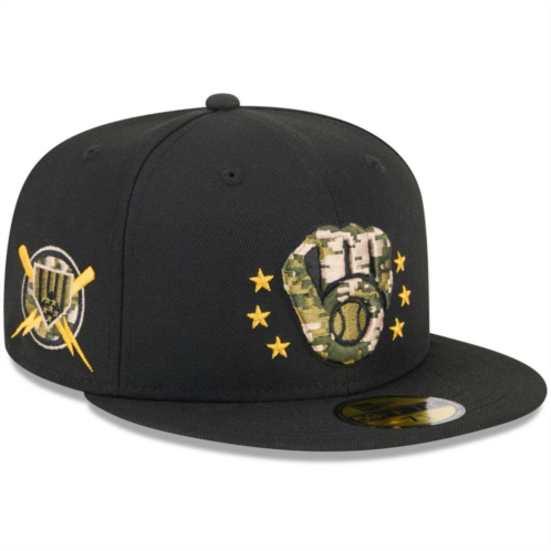 Mens New Era Black Milwaukee Brewers 2024 Armed Forces Day On-Field 59FIFTY Fitted Hat