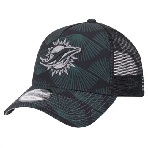 Mens New Era Black Miami Dolphins Agave Trucker 9FORTY Adjustable Hat