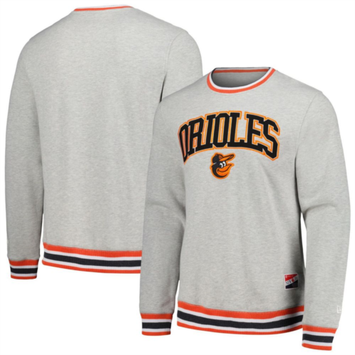 Mens New Era Heather Gray Baltimore Orioles Throwback Classic Pullover Sweatshirt