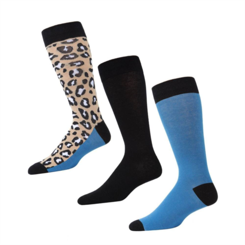 MeMoi Leopard Pane Cotton Blend Crew Sock 3 Pack