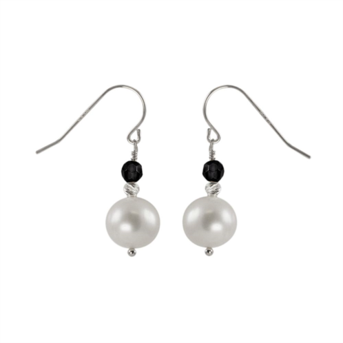 Coleman Sterling Silver Freshwater Cultured Pearl & Onyx Bead Drop Earrings