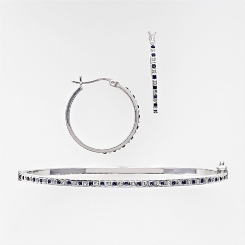 Unbranded Platinum Over Silver Sapphire and Diamond Accent Bracelet and Earring Set