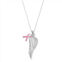 Gemminded Sterling Silver Diamond Accent Pink Ribbon Charm & Angel Wing Pendant