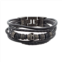 LYNX Mens Black Leather Multistrand Bracelet