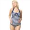 Maternity Pokkori UPF 50+ Striped Halter Ruched One-Piece Swimsuit