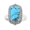 Lavish by TJM Sterling Silver Lab-Created Turquoise Cabochon & Marcasite Rectangular Ring