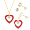 Royal Aura Red Enamel Heart & Stud Earring Trio Set