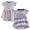Touched by Nature Baby and Toddler Girl Organic Cotton Short-Sleeve Dresses 2pk, Heather Gray Stripe