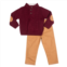 Baby Boy Little Lad Burgundy Funnel Neck Cable Knit Sweater & Twill Pants Set