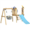Outsunny 3 in 1 Wooden Outdoor Playset with Baby Swing Seat, Toddler Slide, Captains Wheel, Telescope, Backyard Playground Set, Kids Playground Equipment, Ages 1.5-4