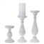 Melrose Traditional White Washed Wooden Candle Holder - Set of 3
