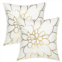 PiccoCasa Gold Stamping Soft Outdoor Square Throw Pillow Covers Flower Print