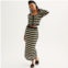 Juniors Freshman Crochet Long Sleeve Striped Top & Maxi Skirt Set