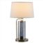 Benzara 29 Inch Table Lamp With Led Night Light Stand, Glass, Antique Brass