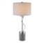 Benzara 30 Inch Table Lamp, White Drum Fabric Shade, Modern Round Chrome Base