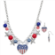 Celebrate Together Americana Silver Tone Multi Charms & Beads Collar Necklace & Drop Earrings Set